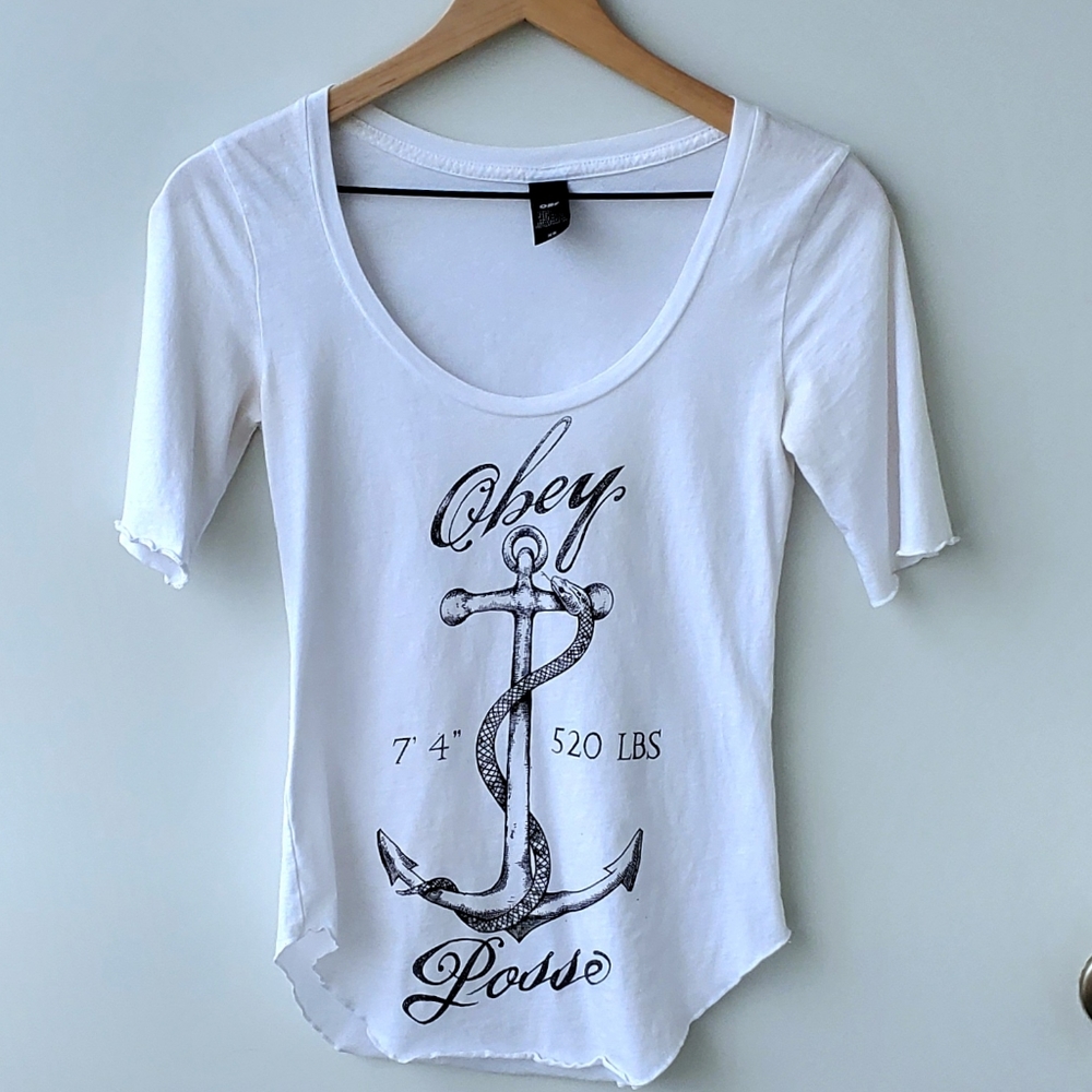 Obey Anchor Print White Tee